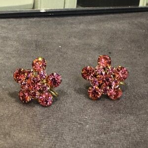 Elegant‎ Vintage Pink Crystal Flower Clip Earrings